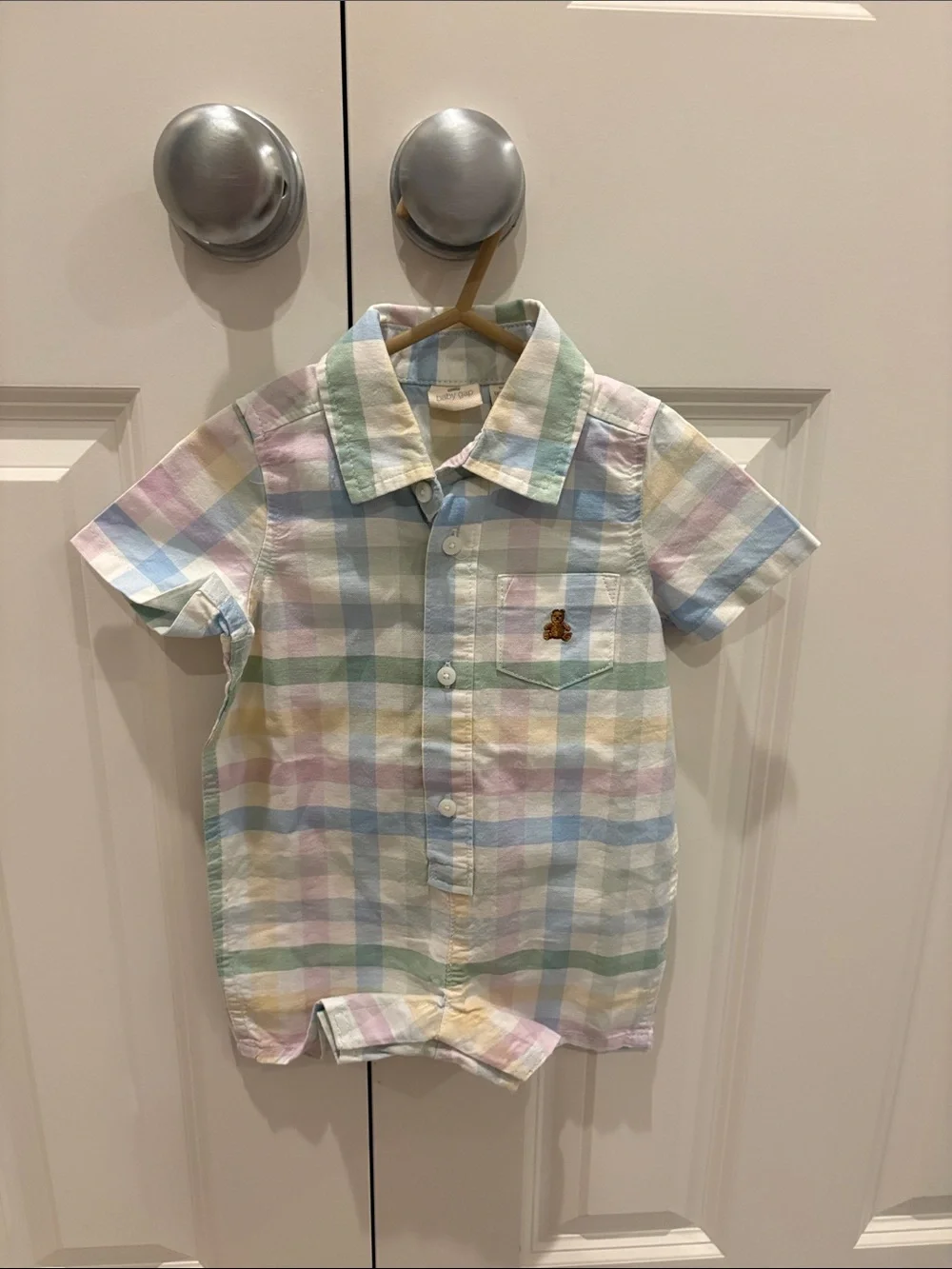 NWT - GAP Baby Pastel Plaid Button-Front Short Sleeve Romper & Bucket Hat Set
